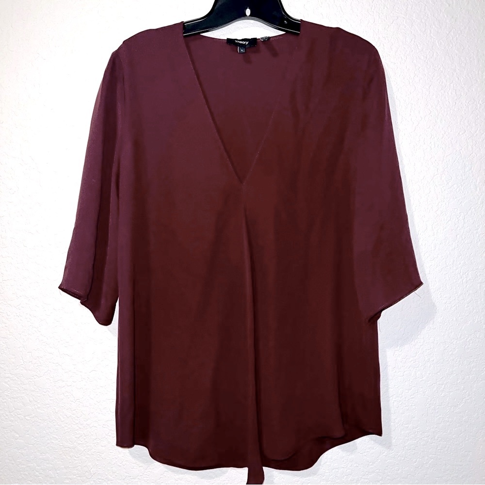 Theory burgundy silk blouse
